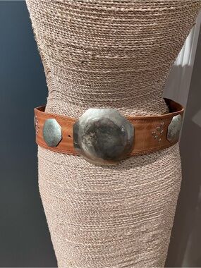 Tan Leather Western Concho Belt with Silver Accents